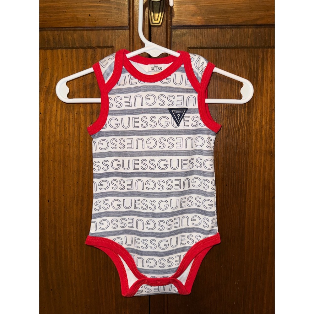 Baby Guess Striped Logo Sleeveless Bodysuit Red White Blue 6-9 Months